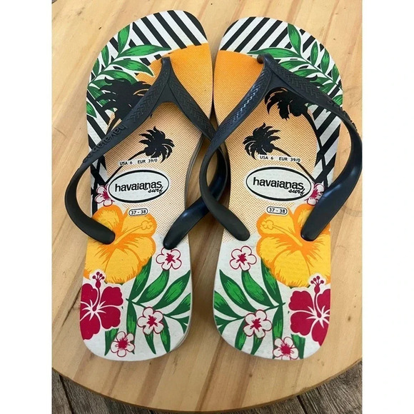 Havaianas Men's Floral Print Flip Flop Flat Sandals Size US 6 - Picture 1 of 4